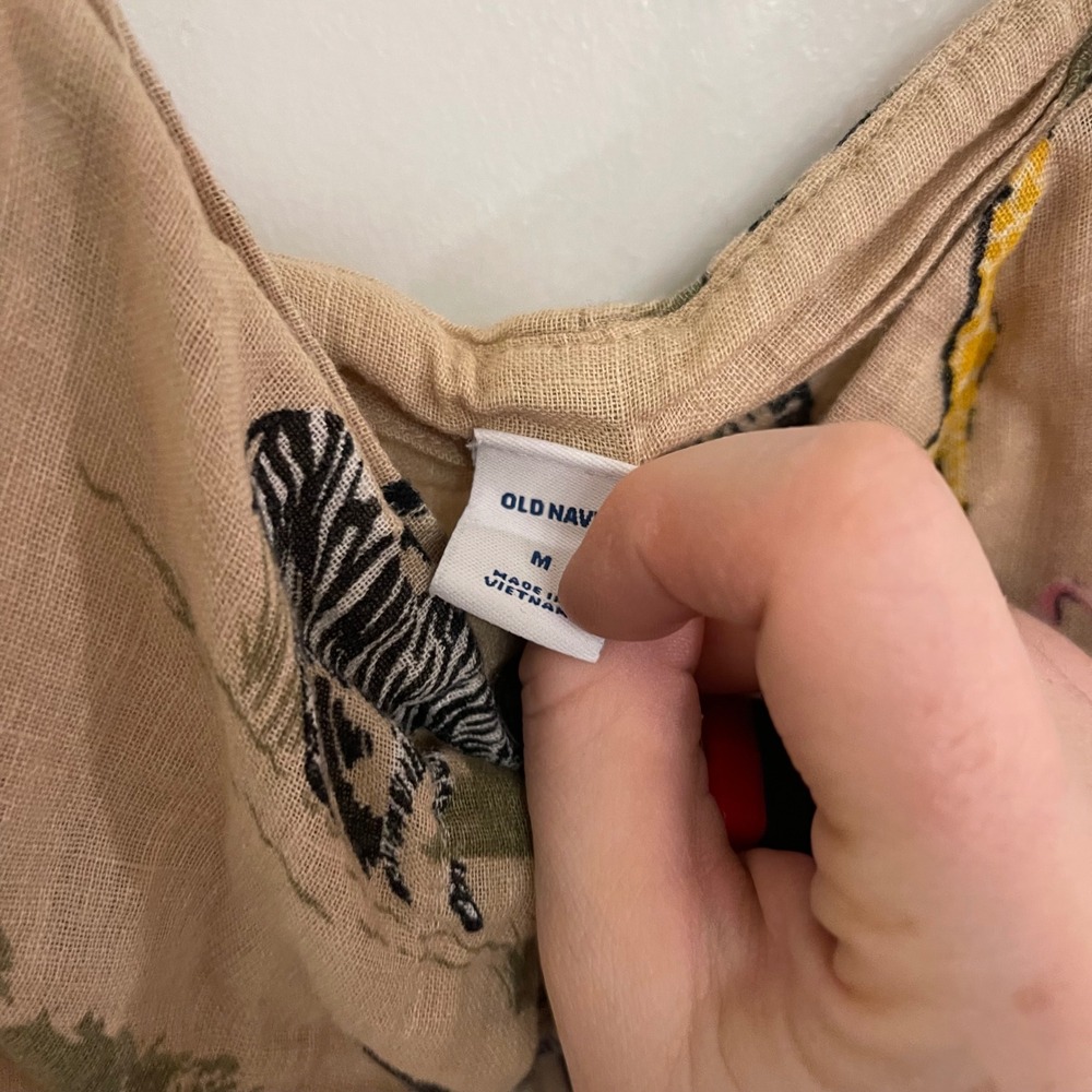 Linen Blend Jungle Old Navy Tank Top Summer Safari Africa Euro Animals - Picture 4 of 5